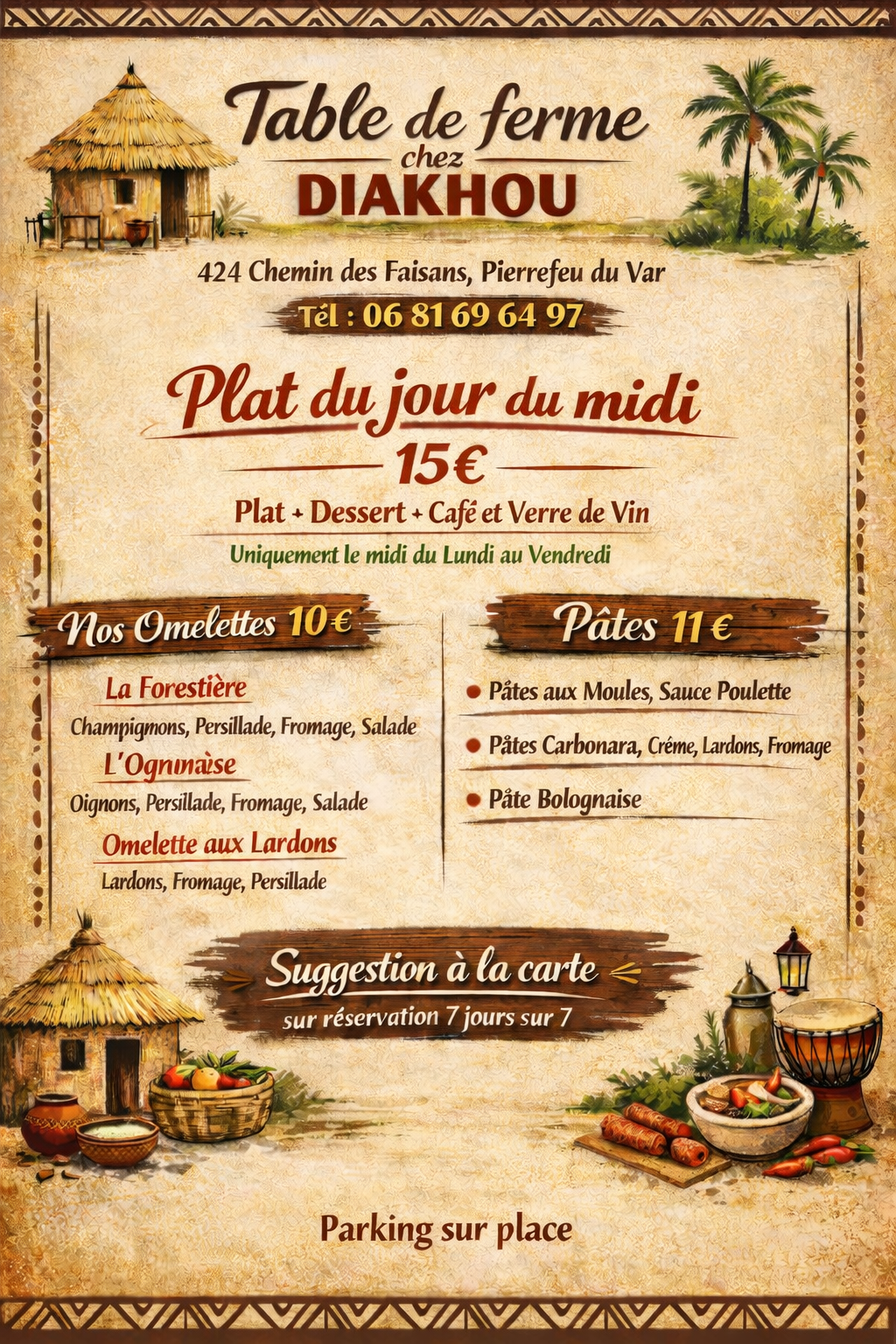 Menu Table de Ferme chez Diakhou — 424 Chemin des Faisans, Pierrefeu du Var